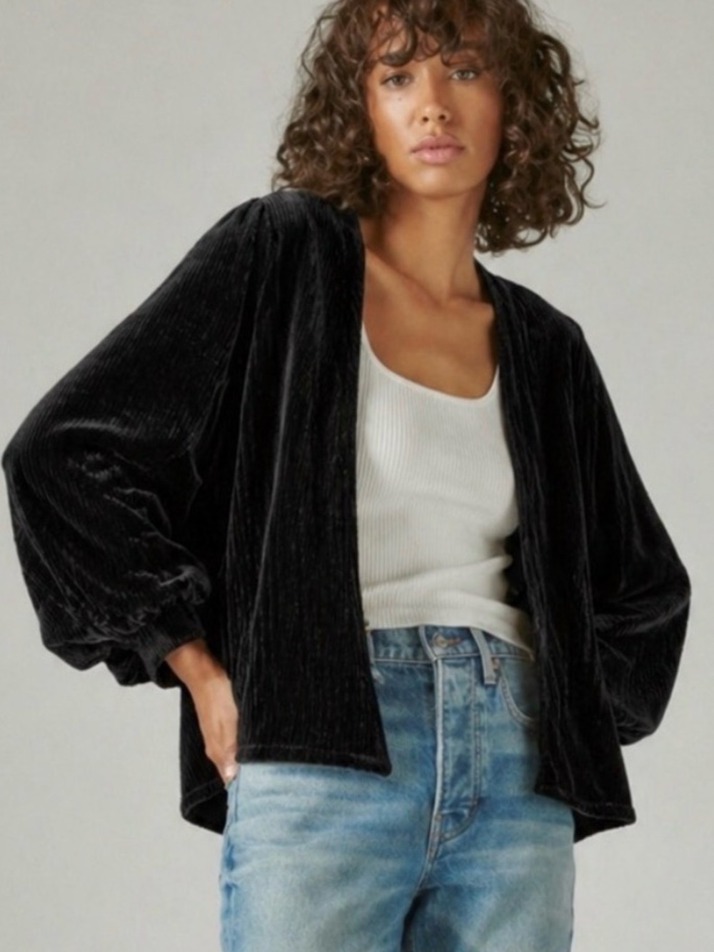 Black Velvet Kimono Cardigan Open Front One Size